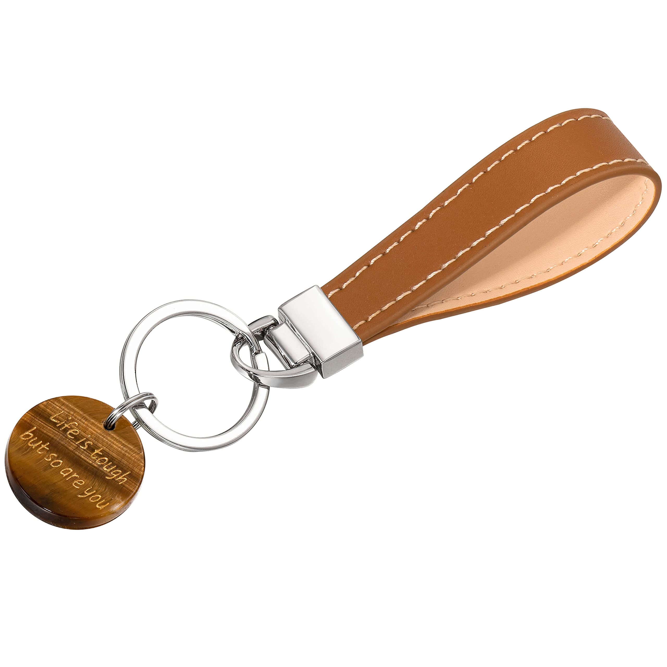 Natural Jade Crystal Keychain with Leather Strap - Healing Stones for Women, Inspirational Gifts, Spiritual Jewelry for Daily Carry & Meditation (Perfect for Yoga, Office, Travel & Energy Balancing)