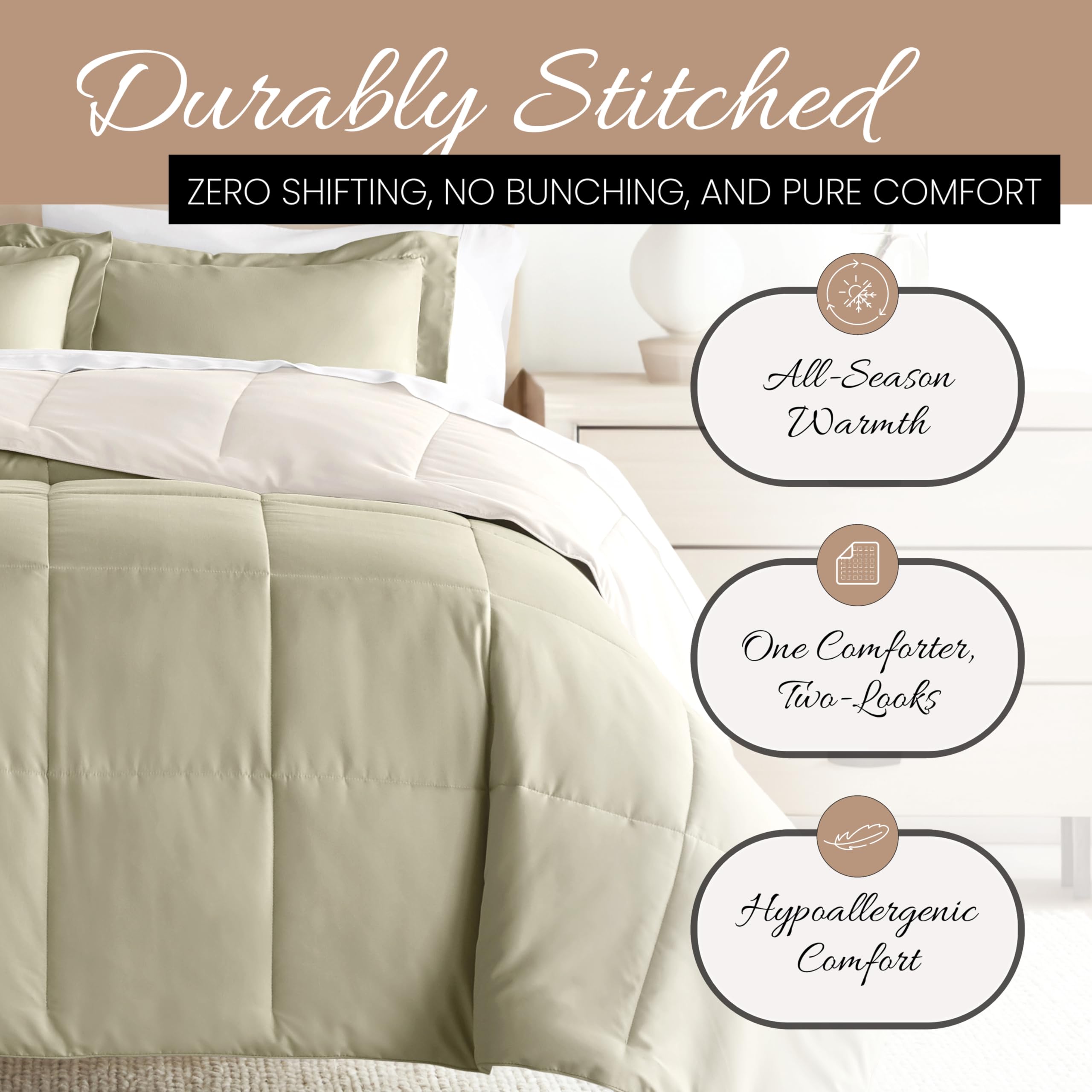 Luxury Reversible King Size Comforter Set (3 Piece) - Soft & Lightweight Down Alternative Bedding - Includes King Comforter & 2 Pillow Shams - Perfect for Master Bedroom, Guest Room & Cozy Home Decor