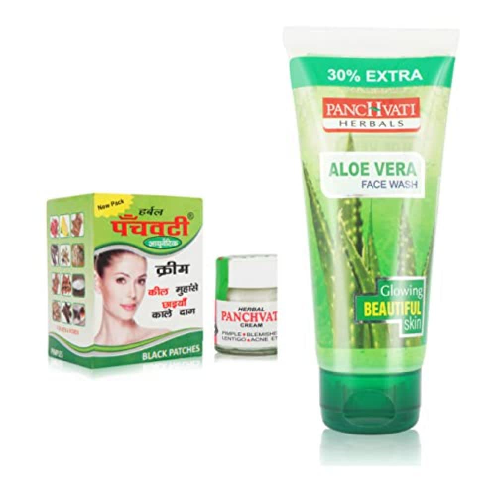Panchvati Herbals Acne Treatment Cream 10Gm & Aloe Vera Face Wash 60ml Combo Pack - Natural Skincare for Men & Women - Perfect for Daily Acne Control & Gentle Cleansing Routine