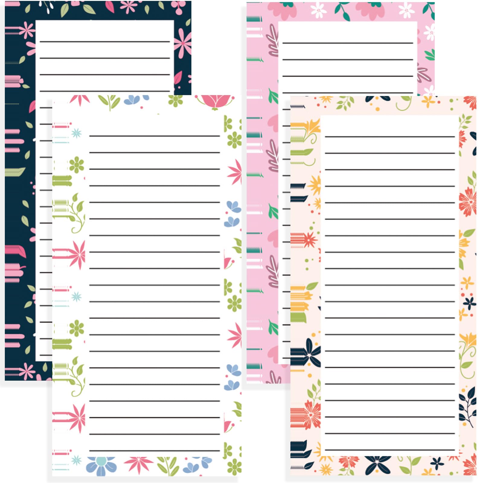 4 Pack Magnetic Notepads for Refrigerator - 200 Sheets Full Magnet Back Memo Pads for Grocery, Shopping & To-Do Lists | Floral Design | Perfect for Kitchen Organization & Home Reminders