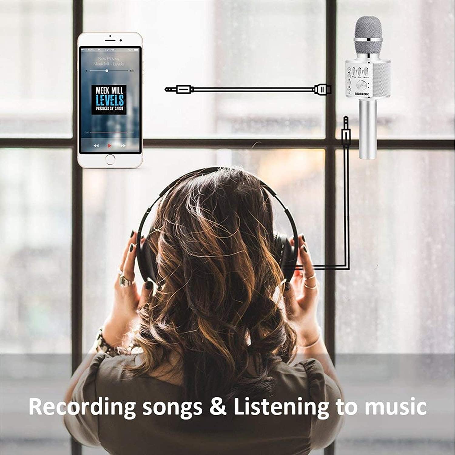 BONAOK Wireless Bluetooth Karaoke Microphone with Speaker - Portable 3-in-1 Handheld Mic for iPhone Android Smartphones, Perfect Gift for Kids Adults (Silver) - Ideal for Home Karaoke, Parties, Travel & Singing Practice
