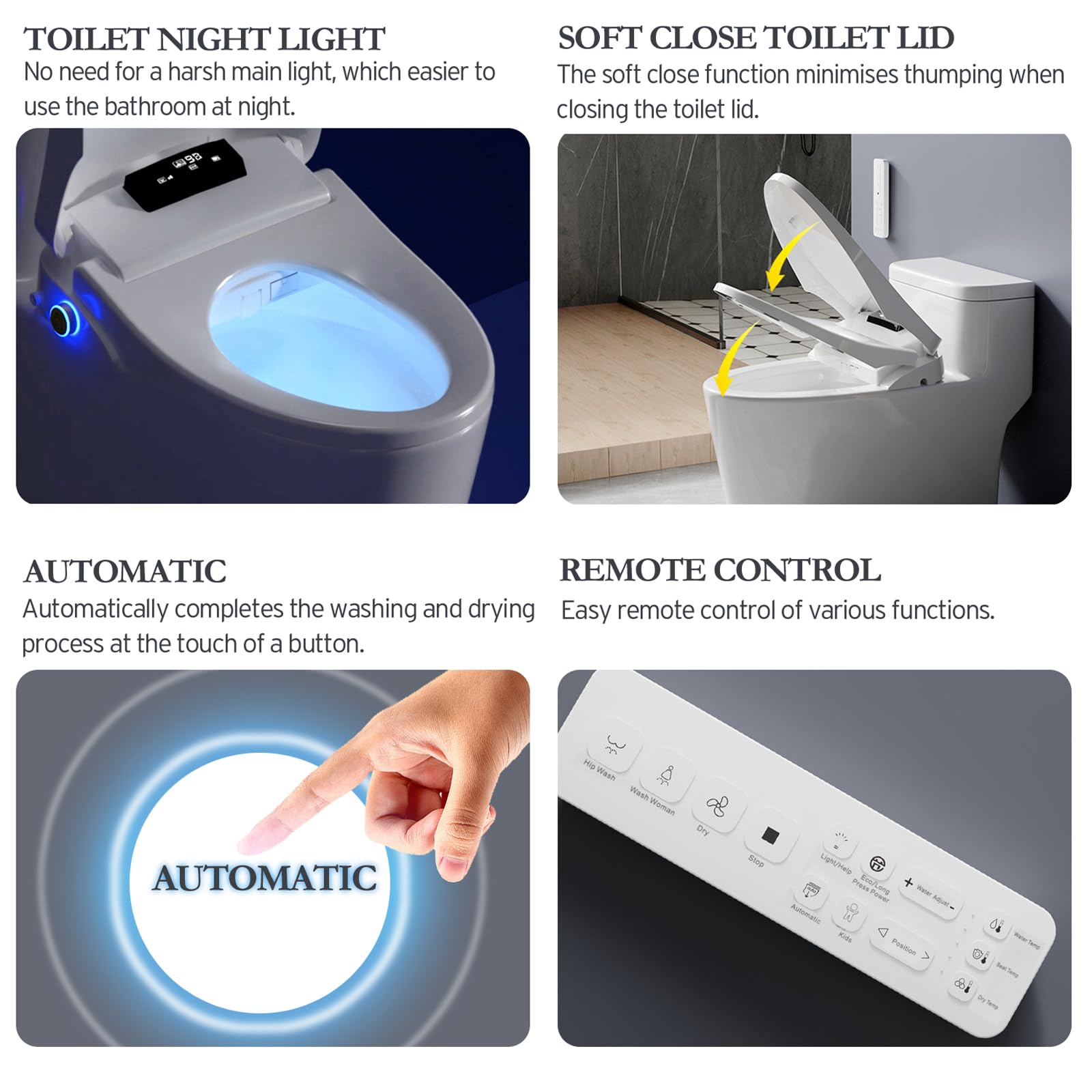 Premium Bidet Toilet Seat with Warm Water & Air Dryer - Heated Elongated Toilet Seat with Self-Cleaning Nozzle, 5 Spray Modes, Night Light & Remote Control - Perfect for Home, Elderly Care & Luxury Bathroom Upgrade
