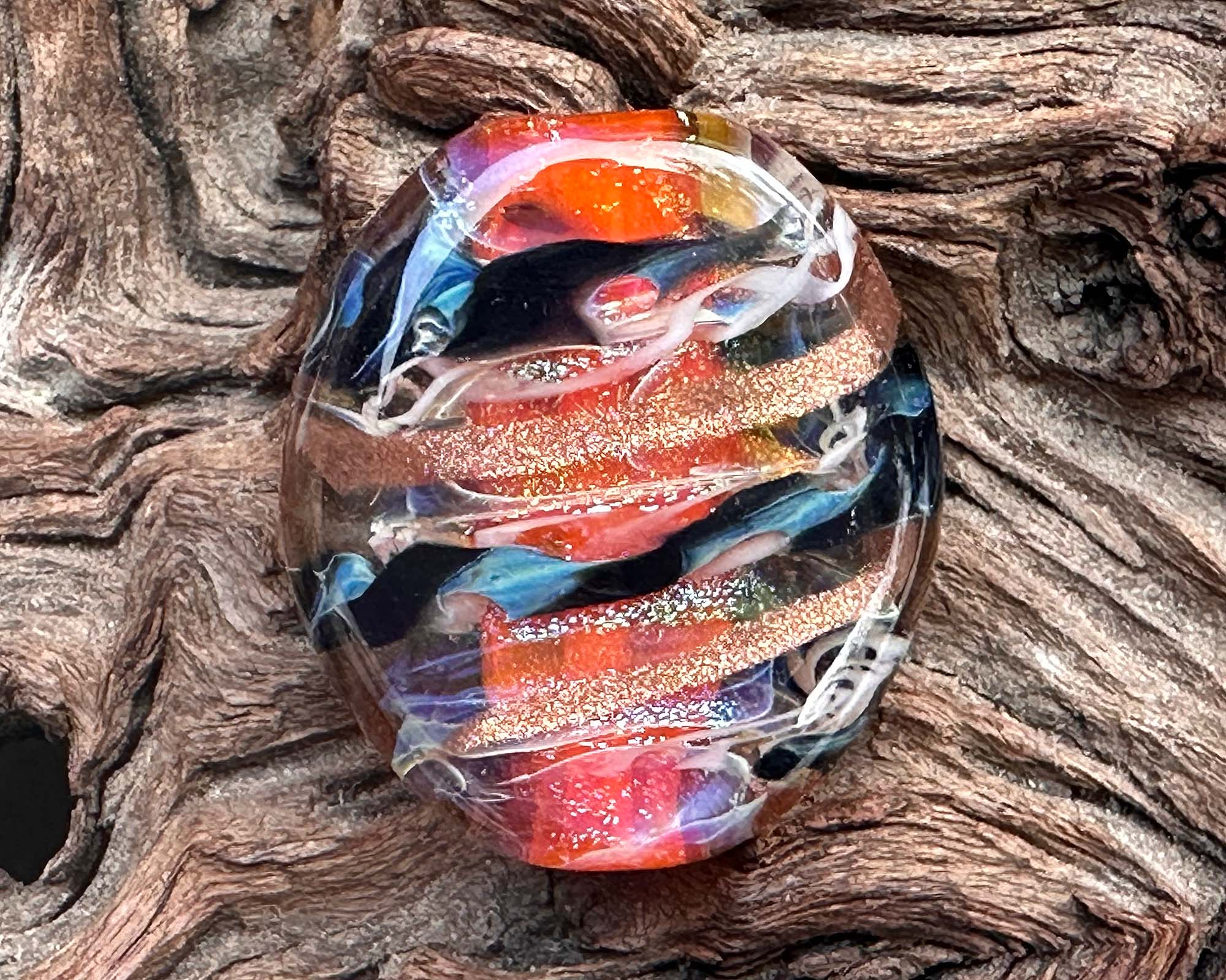 Vibrant Coral Orange Dichroic Glass Lampwork Bead - Handmade Focal Bead for Jewelry Making, DIY Crafts, Necklaces & Bracelets - Perfect for Artisan Creations and Unique Gift Ideas