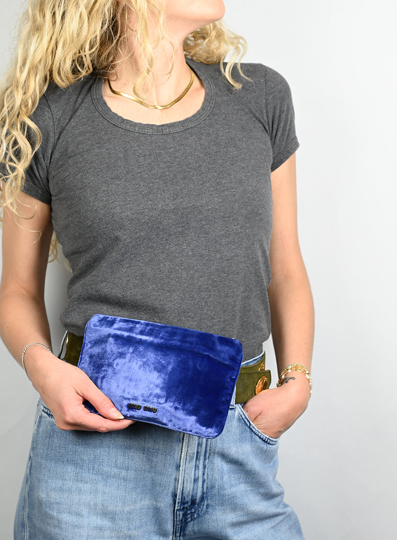 Miu Miu Blue Velvet Pochette Handbag - Elegant Clutch for Evening Parties & Special Occasions