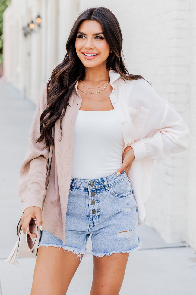 Elegant Ivory & Beige Color Block Gauze Blouse - Breathable Summer Top for Women | Perfect for Beach Outings, Date Nights & Office Wear