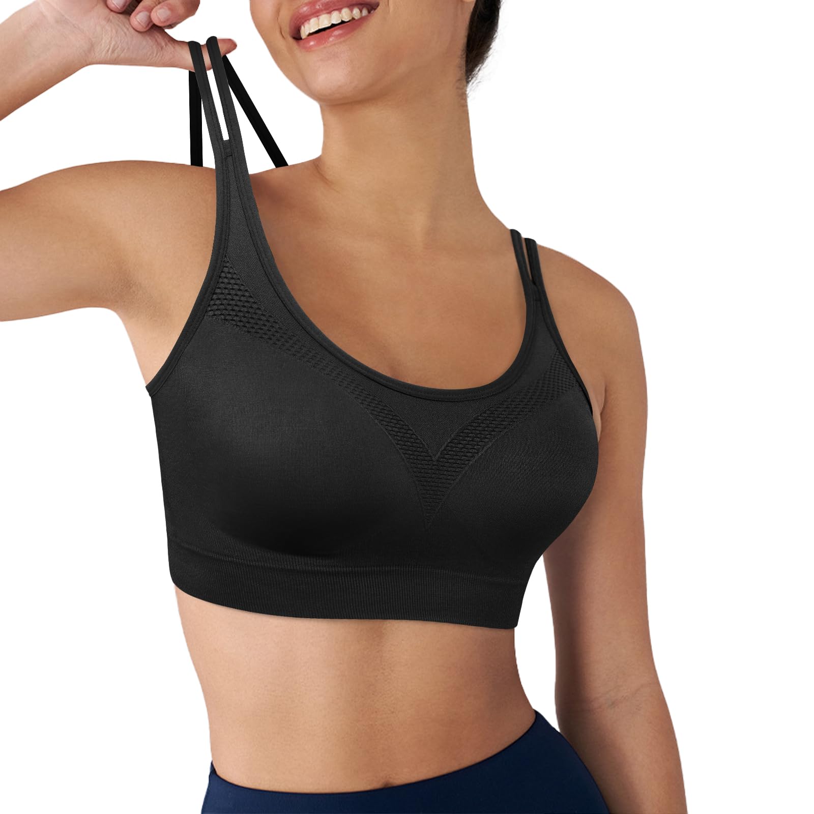 WOYYHO Women's Cross Back Sports Bra - Padded Strappy Yoga Bra with Medium Support for Gym, Fitness & Workout - 3 Pack - Perfect for Running, Yoga & High-Intensity Training