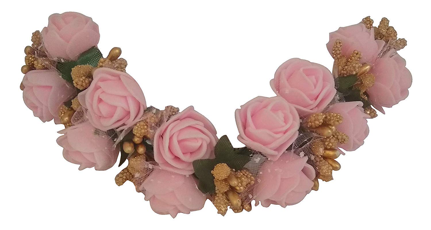 Elegant Aatira Gajra Hair Bun Decor - Bridal Hair Accessories for Women & Girls (Light Pink) | Perfect for Weddings, Parties & Traditional Occasions