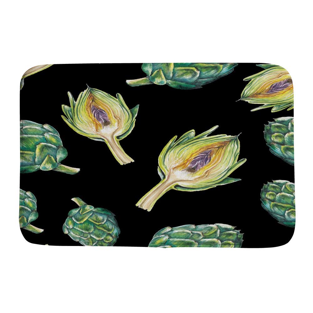 Non-Slip Watercolor Artichoke Fleece Bath Mat - Super Absorbent Coral Green Shower Rug for Bathroom, Tub & Outdoor Use - Cozy Anti-Skid Doormat with Nature Inspired Design for Wet Areas