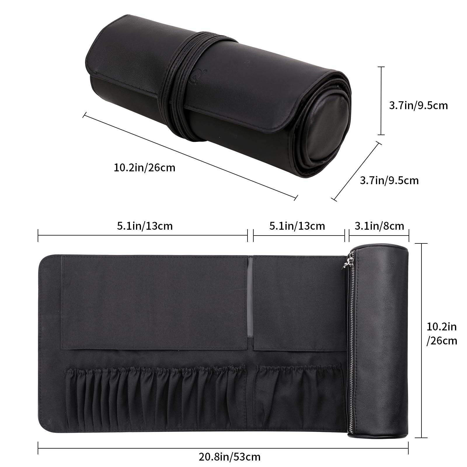 MSQ Professional Makeup Brush Bag - Travel Cosmetic Brush Holder Organizer with Roll-Up Design, Portable Storage Case for Makeup Brushes & Beauty Tools | Perfect for Travel, Home Use & Professional Makeup Artists