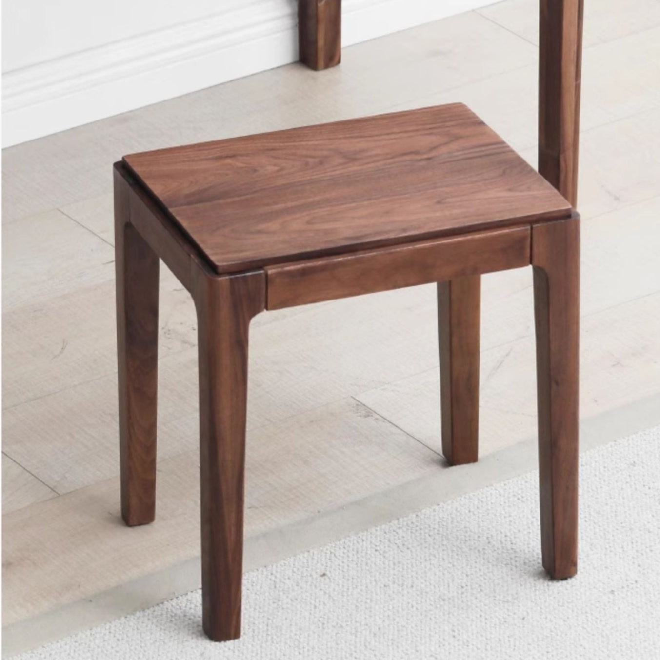 Premium Black Walnut Solid Wood Square Makeup Stool - Modern Nordic Style Vanity Seat with Sturdy Construction for Bedroom, Bathroom & Dressing Room