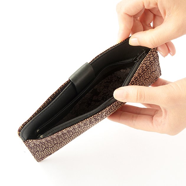 Premium Japanese Deerskin Leather Long Wallet with Urushi Lacquer & Tsumugi Silk Pattern - Handcrafted in Japan | Elegant Dusky Purple | Perfect for Business & Luxury Gift Giving
