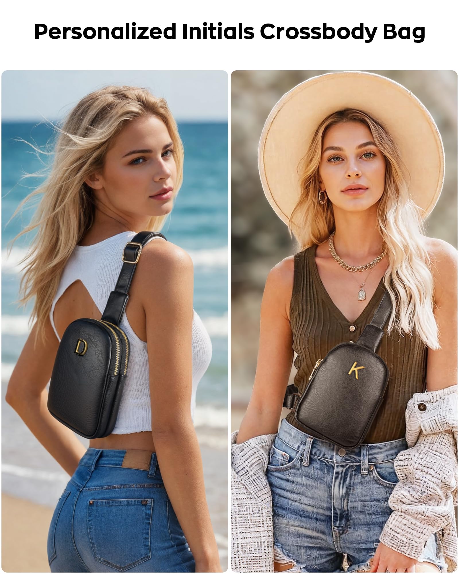 Personalized Monogram Crossbody Bags for Women & Girls - Lightweight Waterproof Mini Purse with Initial Letter - Trendy Travel Fanny Pack - Perfect Birthday Gift Idea for Her - Great for Daily Use, Shopping, Travel & Outdoor Activities