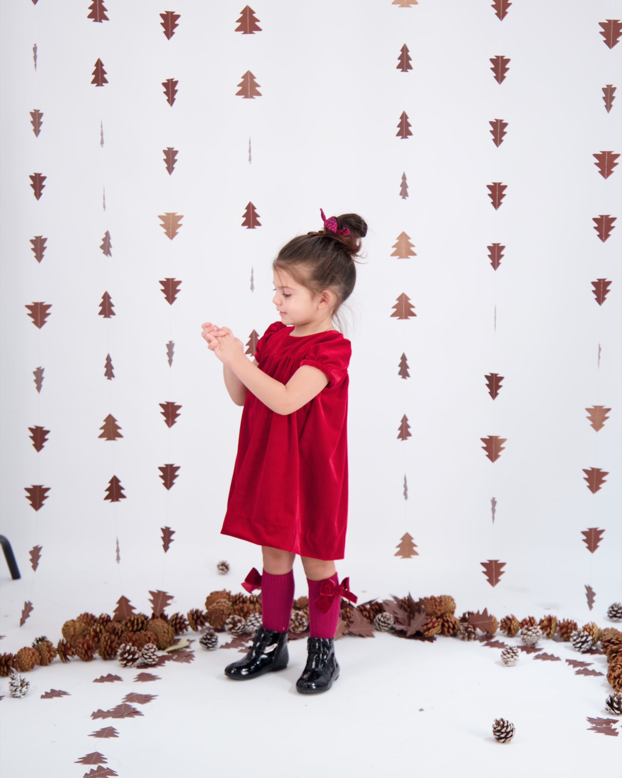 Matilda Girls Puff Sleeve Dress - Red Velvet Party Dress for Toddlers | Elegant Holiday & Birthday Outfit for Special Occasions