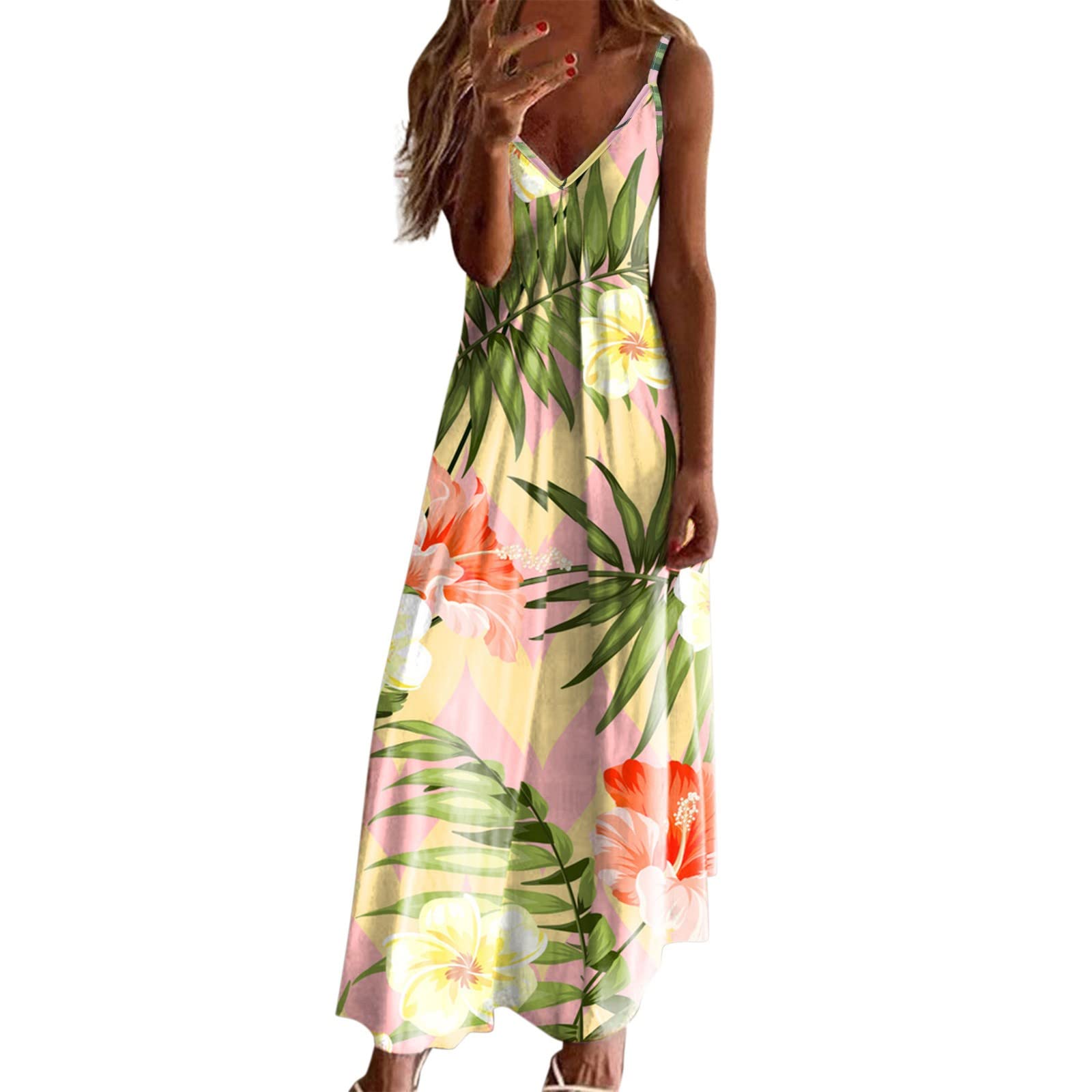 Women's Summer Dresses 2022 - Floral Print V-Neck Sleeveless Casual Sundress | Perfect for Beach Vacations, Outdoor Parties & Summer Getaways