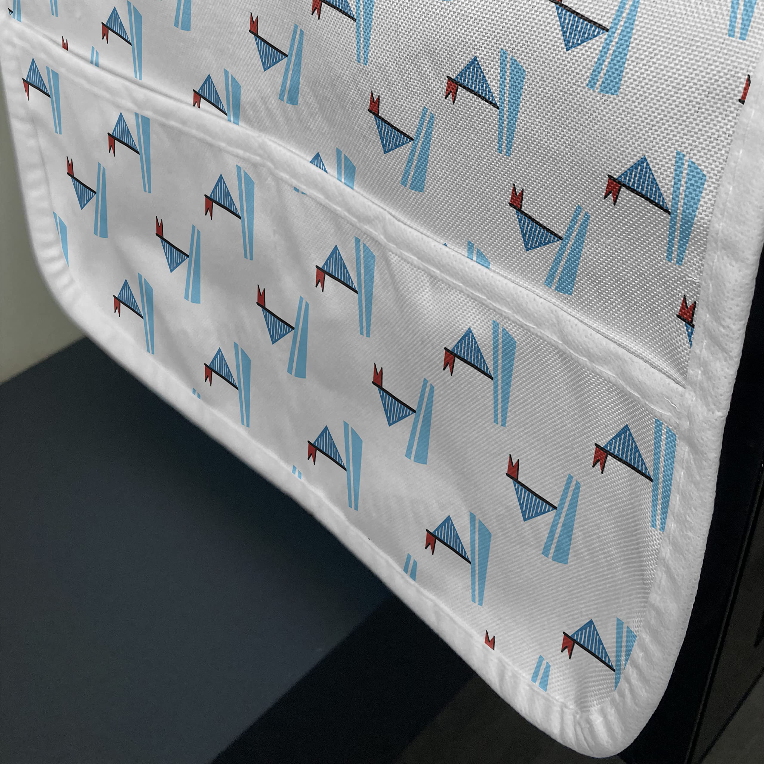 Ambesonne Waterproof Microwave Cover - Blue Nautical Design with Minimalist Geometric Boats & Ocean Waves - 36