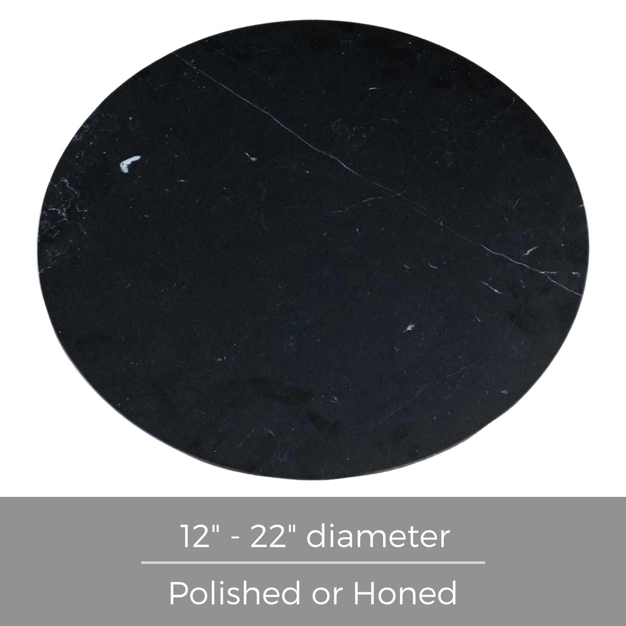 Custom Cut Round Black Marble Table Top - Nero Marquina Polished/Honed Stone for Cake Stands, Serving Trays, Centerpieces (13-22 Inch) - Perfect for Weddings, Restaurants & Home Decor