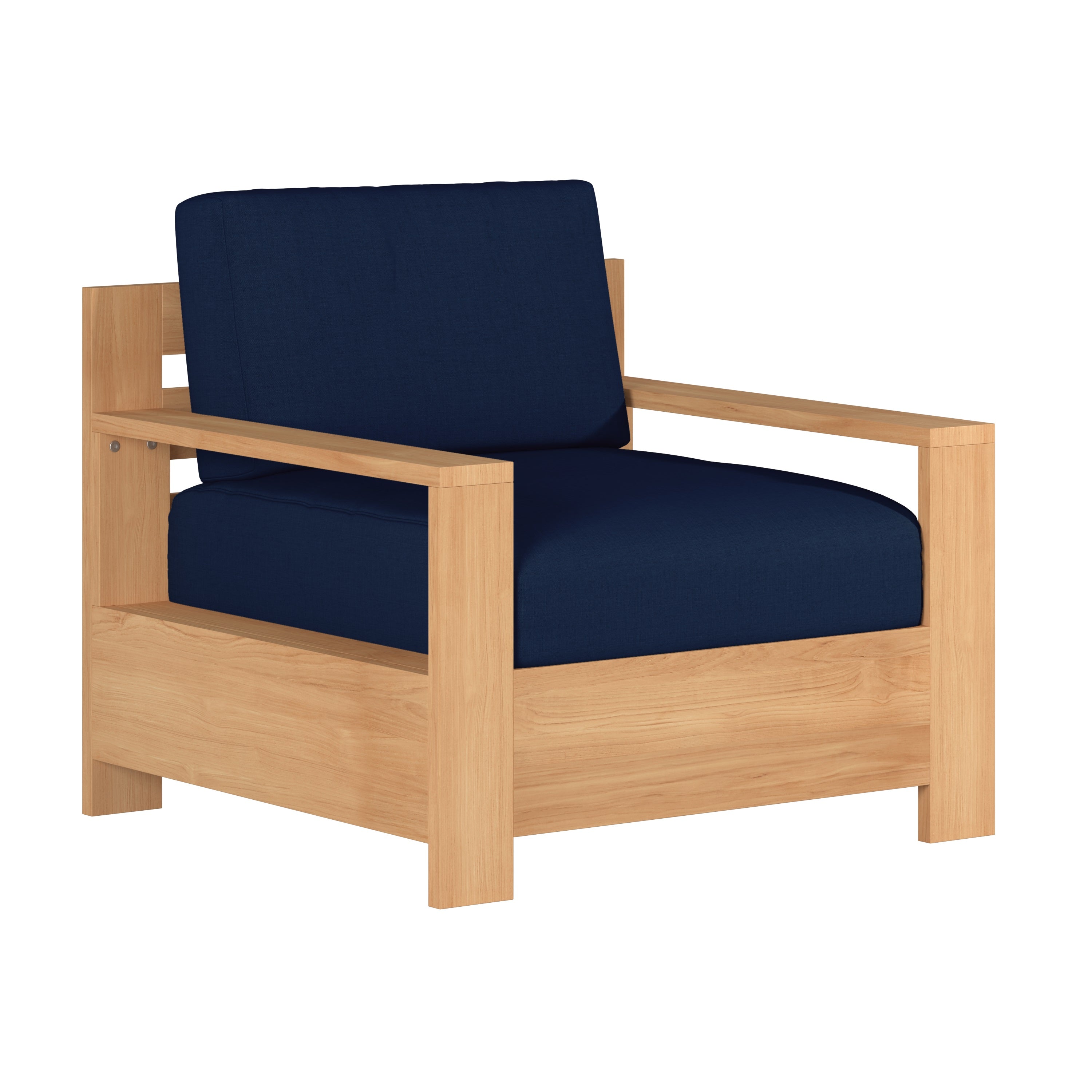 Lothair Teak Outdoor Club Chair with Sunbrella Navy Cushion - Weather-Resistant Patio Furniture for Poolside, Garden & Backyard Relaxation