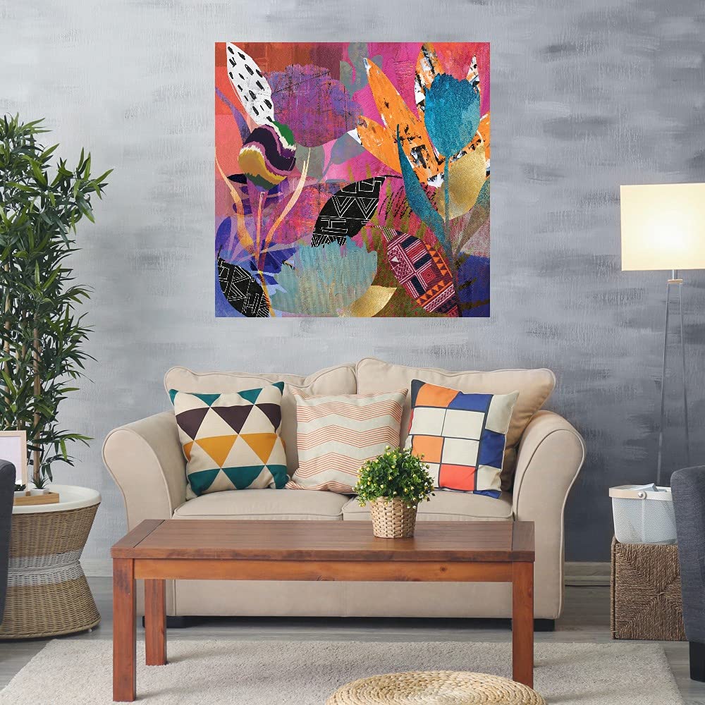 Flower Power Canvas Wall Art - 37x37 Inch Modern Abstract Painting by Nikki Chu - Ready to Hang Home Decor for Living Room, Bedroom, Office & More - Perfect for Boho, Contemporary & Farmhouse Interiors