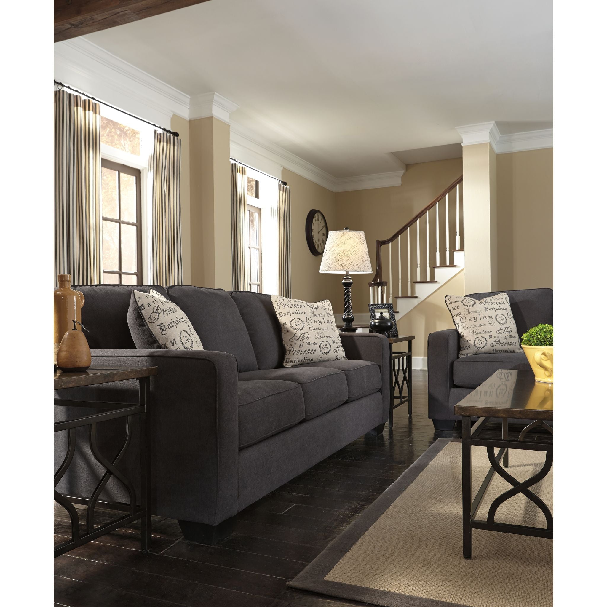 Alenya Modern Sofa - Charcoal Gray Upholstered Couch for Living Room, Lounge & Office - Comfortable 3-Seater with Sturdy Wooden Legs