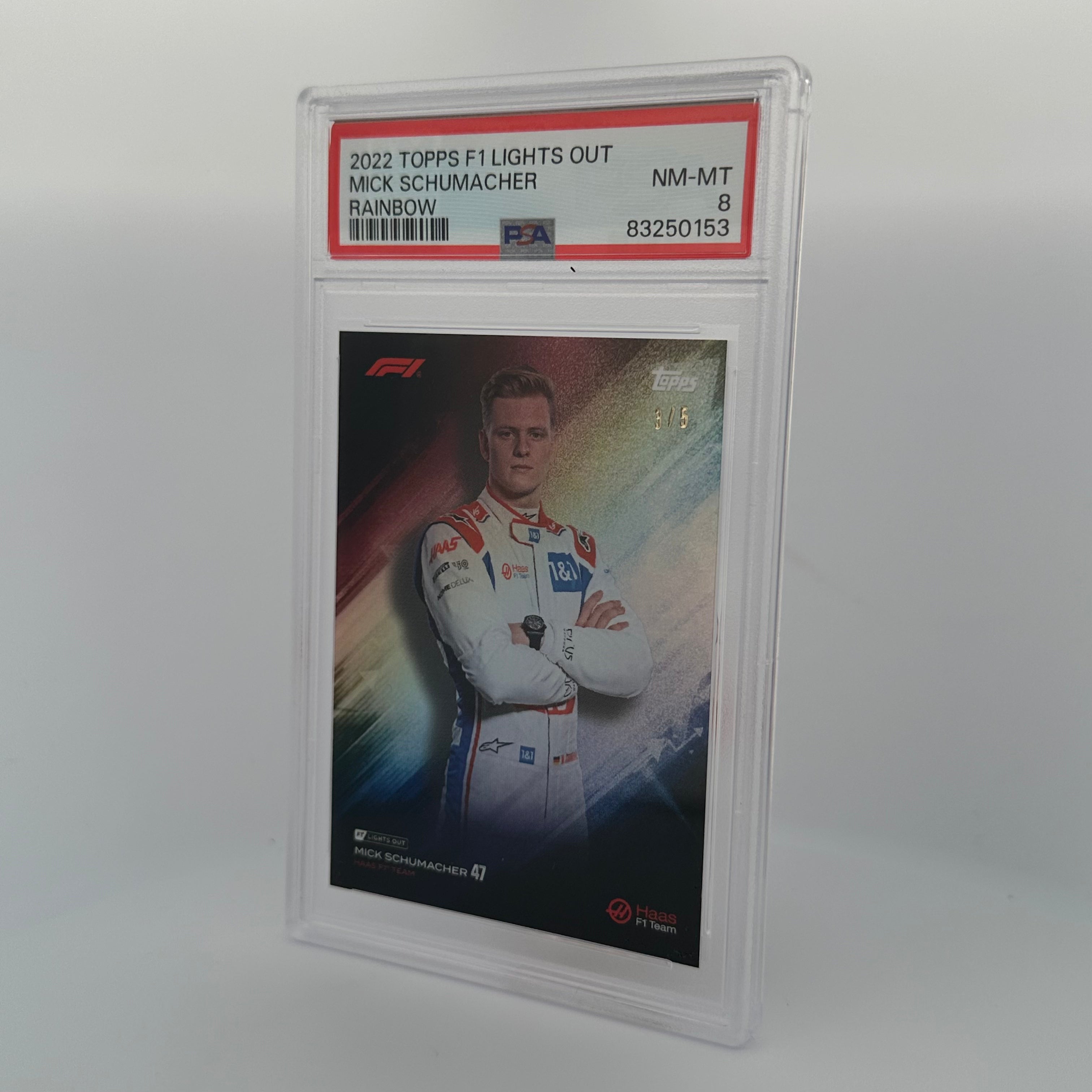 PSA 8 Graded Mick Schumacher 2021 Topps Chrome Formula 1 F1 Rainbow Foil Trading Card - Perfect for Collectors, Investors & Racing Fans Display