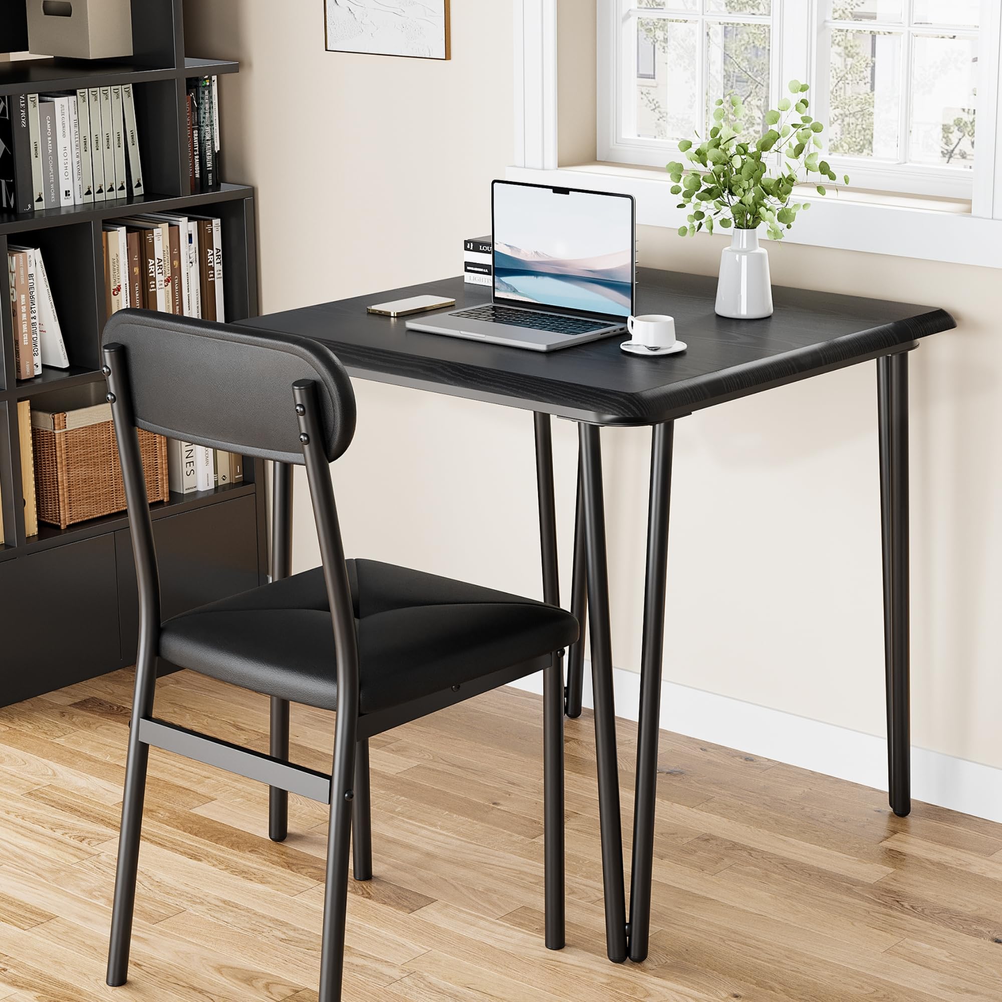 IDEALHOUSE 3-Piece Small Dining Table Set for 2 - Square Kitchen Table with 2 Upholstered Chairs, Compact Dinette Set for Small Spaces (Black) - Perfect for Breakfast Nooks, Apartments & Cozy Kitchen Corners