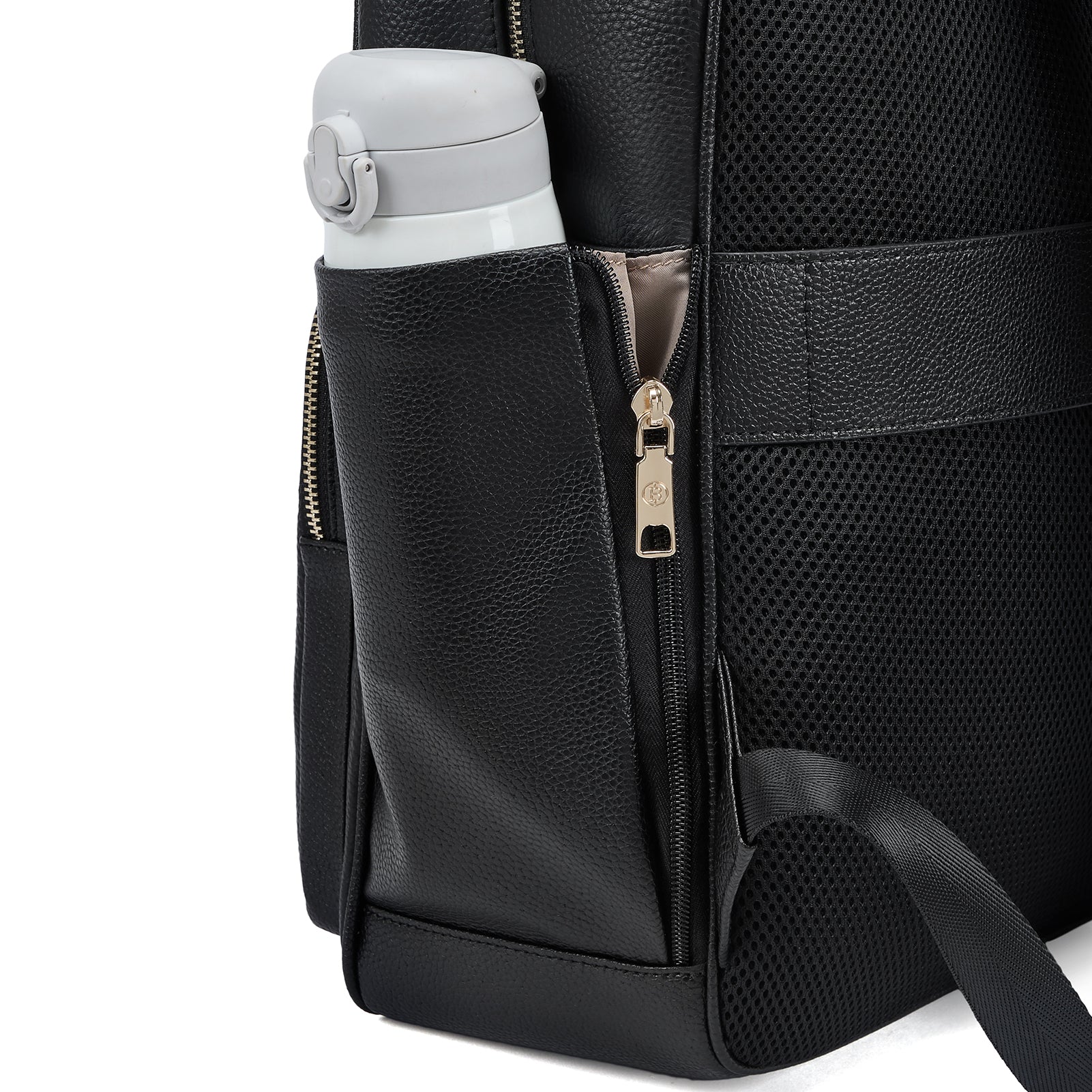 Premium Genuine Leather Laptop Backpack for Men & Women - Expandable Water Bottle Pocket - Perfect for Work, Travel & College (15.6 Inch)