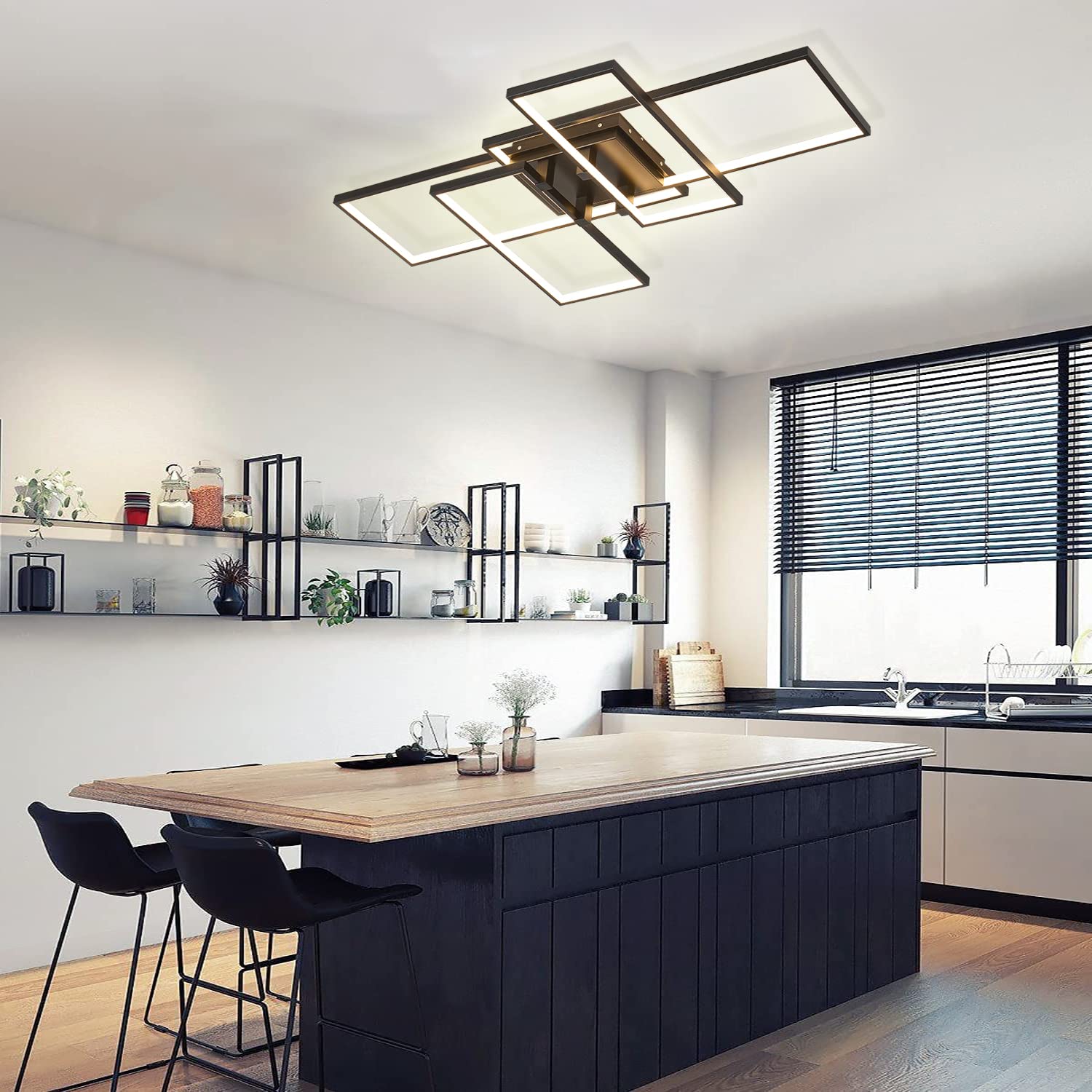 Becailyer 71W LED Flush Mount Ceiling Light with Remote - 4 Square Acrylic Modern Ceiling Lamp in Black - Dimmable 3000K-6000K for Bedroom, Kitchen, Living Room & Study - Perfect for Ambient Lighting and Home Decor