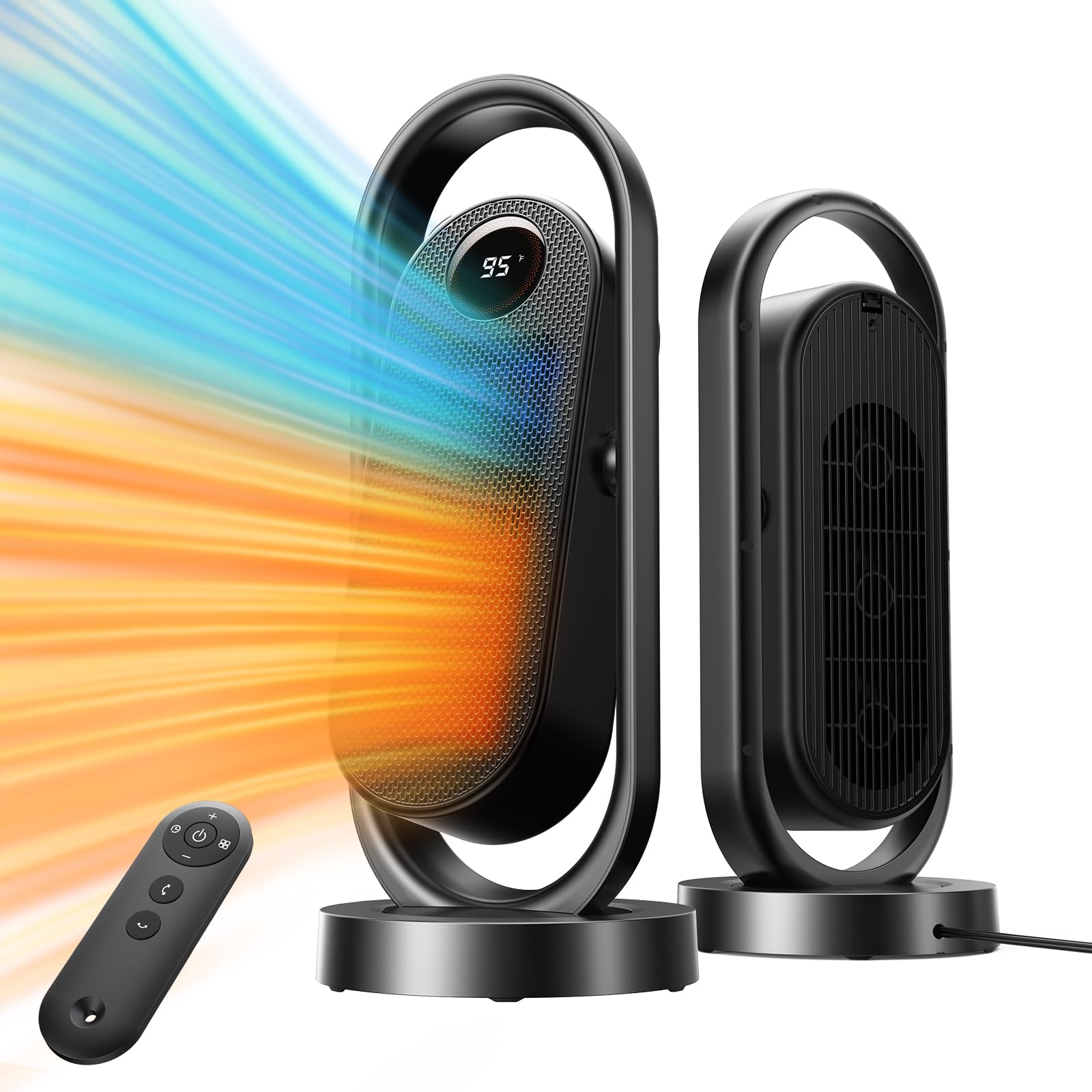 RANVOO 1500W PTC Ceramic Space Heater - Portable Electric Heater with Thermostat, Wide Oscillation, ECO & Fan Mode, 1-12H Timer - Fast & Safe Indoor Heating for Office, Large Room, Bedroom, Home - Perfect for Winter, Energy Efficient & Quiet Operation