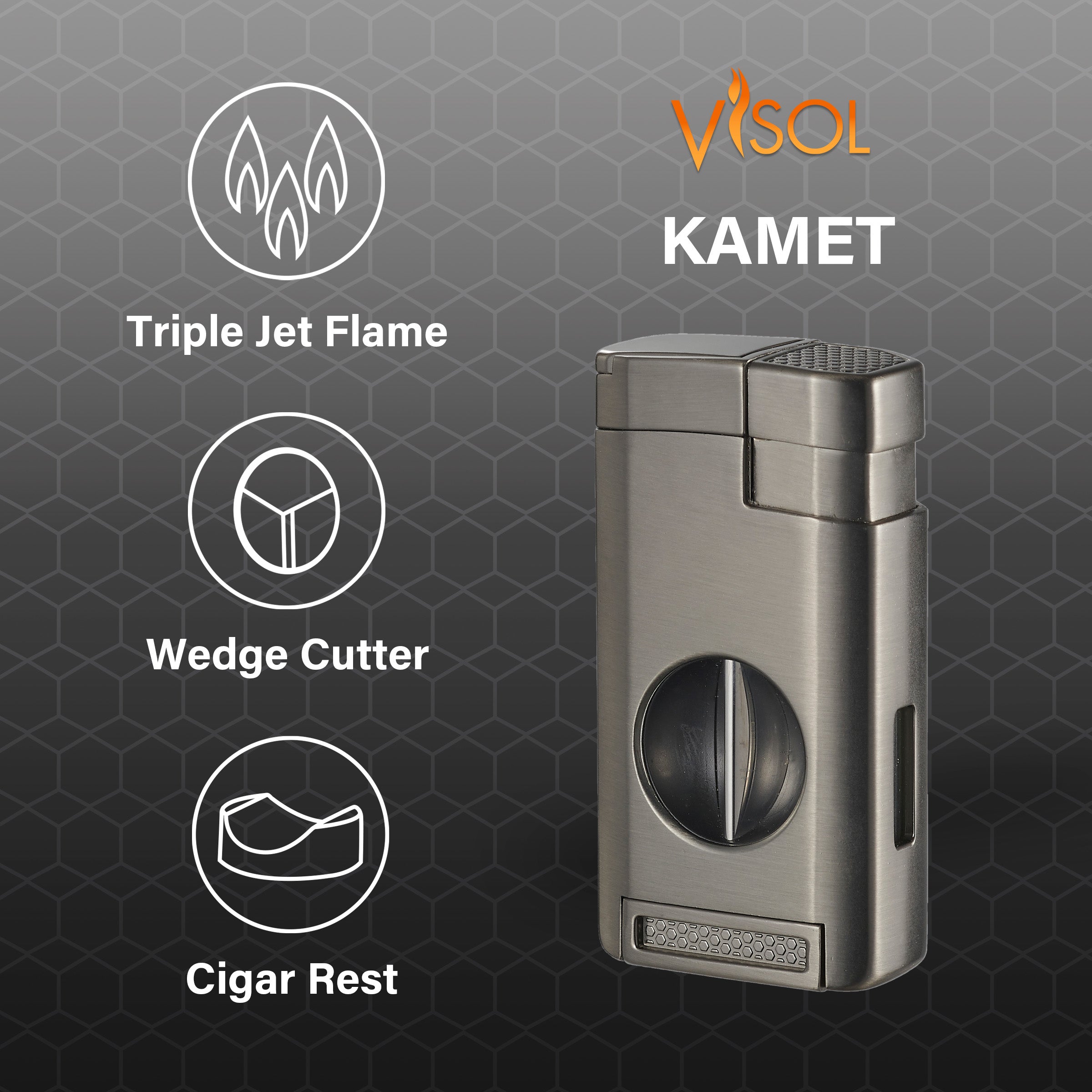 Premium Visol Kamet V Cutter Gunmetal Triple Torch Cigar Lighter - Perfect for Cigar Aficionados, Outdoor Enthusiasts & Special Occasions