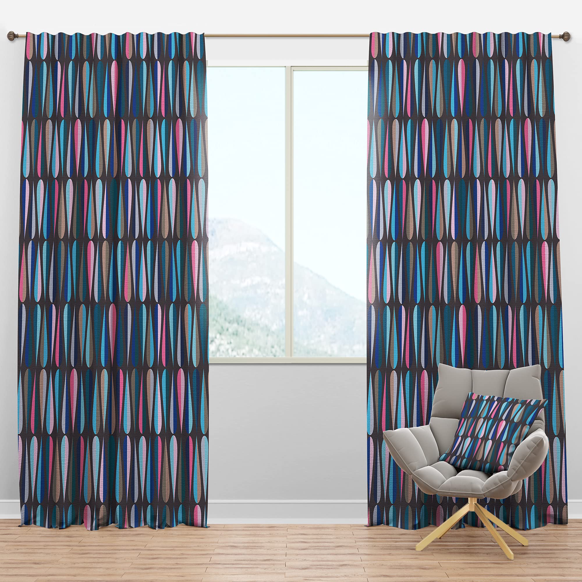 DesignQ Blackout Curtains 'Retro Abstract Drops VIII' - Thermal Insulated Single Panel Window Drapes (52x120 Inches) for Bedroom & Living Room - Noise Reducing & Energy Saving Home Decor