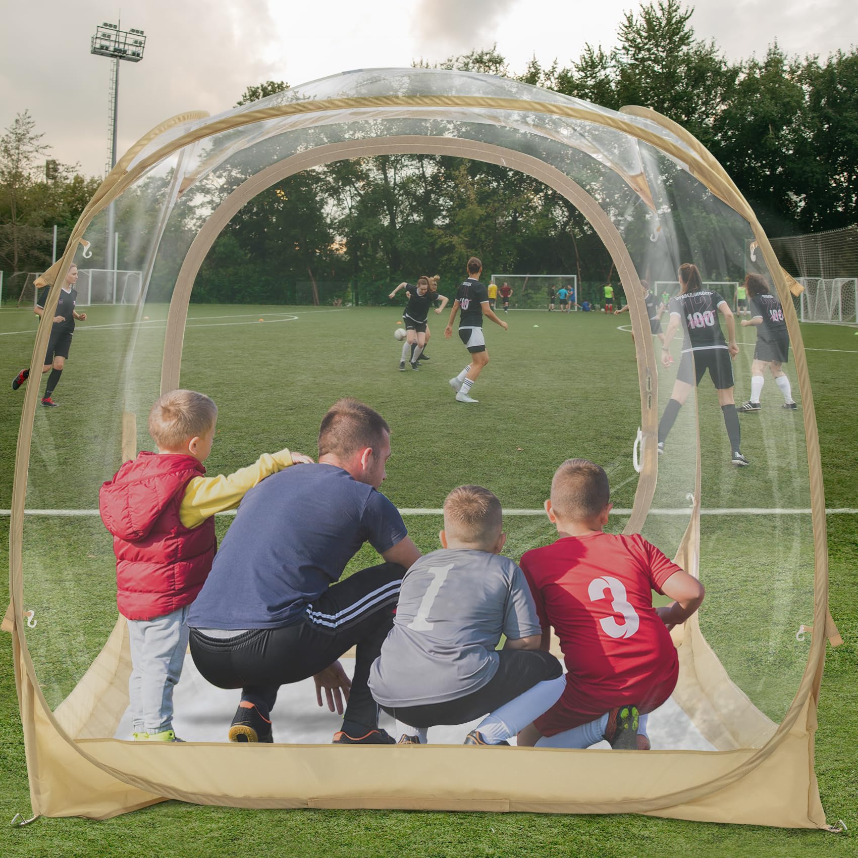 EighteenTek All-Weather Instant Pop-Up Sports Tent with Sealed Floor - Waterproof Clear Bubble Shelter for Camping, Fishing & Outdoor Events - Perfect for Rain Protection at Sports Games, Beach Days & Backyard Parties