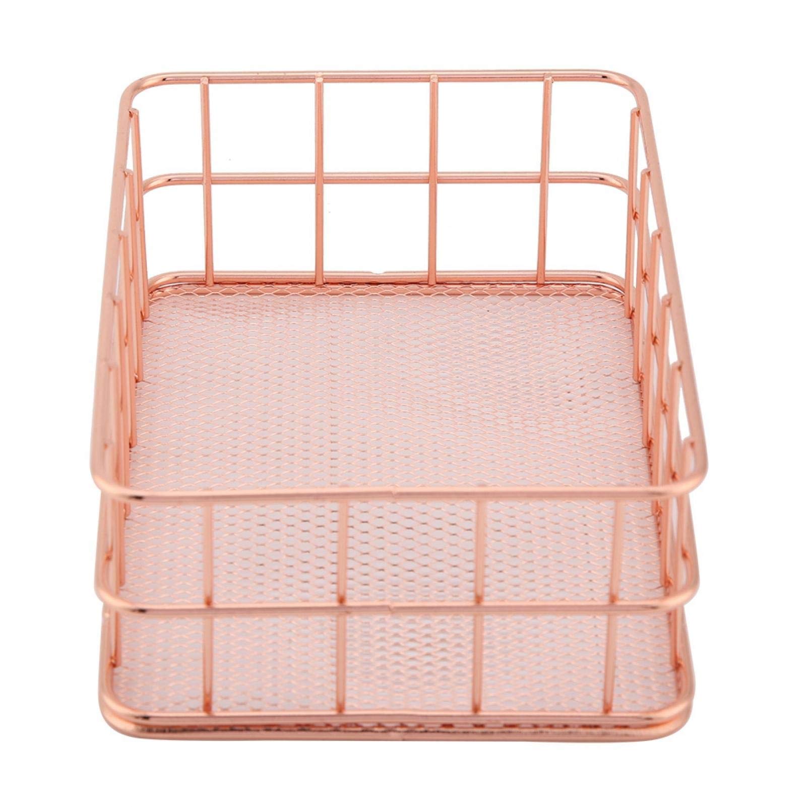 Rose Gold Iron Storage Basket - Organizer for Desktop & Workspace Decor