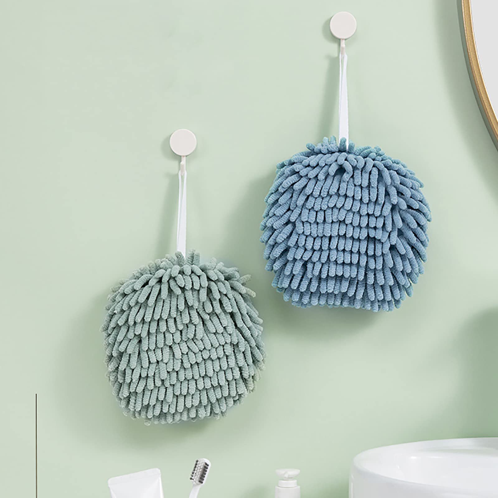 4 Pack Super Absorbent Chenille Hand Towels - Quick Dry Microfiber Bath Towels with Hanging Loops for Kitchen & Bathroom - Soft Hand Drying Puff for Home, Gym, Spa, and Travel Use
