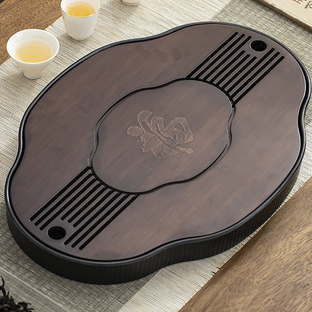 Premium Chinese Walnut Bamboo Gong Fu Tea Tray - Handcrafted Tea Ceremony Set for Traditional Brewing | Perfect for Home, Office & Zen Meditation Spaces