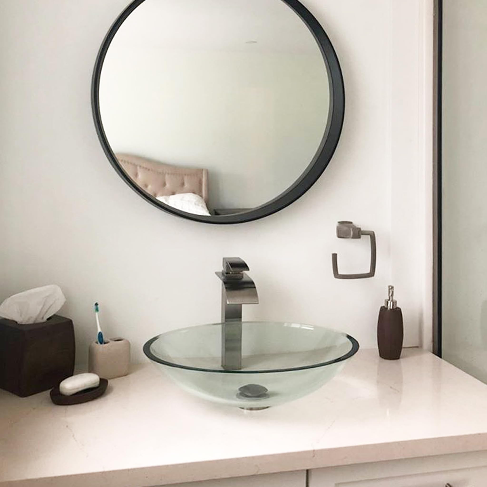 Novatto NSFC-8048136BN Modern Bathroom Sink with Drain & Faucet - White Porcelain Drop-in Vanity Sink for Bathroom Remodeling, Powder Room & Guest Bath Installation