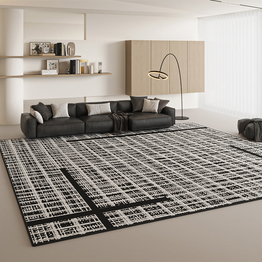 Black & White Mesh Plus Net Rug - Modern Elegant Artistic Design for Living Room, Bedroom & Office Decor