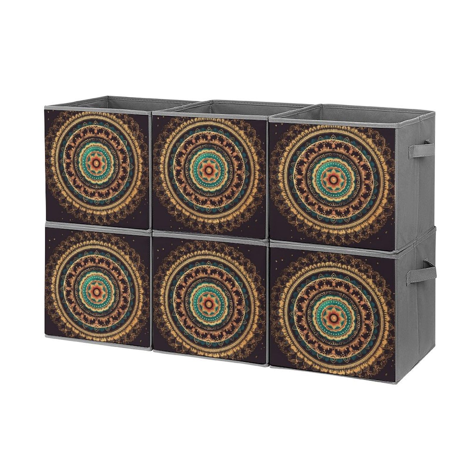 6-Pack Mandala Collapsible Storage Bins with Handles - Large Foldable Storage Baskets for Closet, Clothing & Home Organization | Perfect for Bedroom, Nursery & Office Storage Solutions
