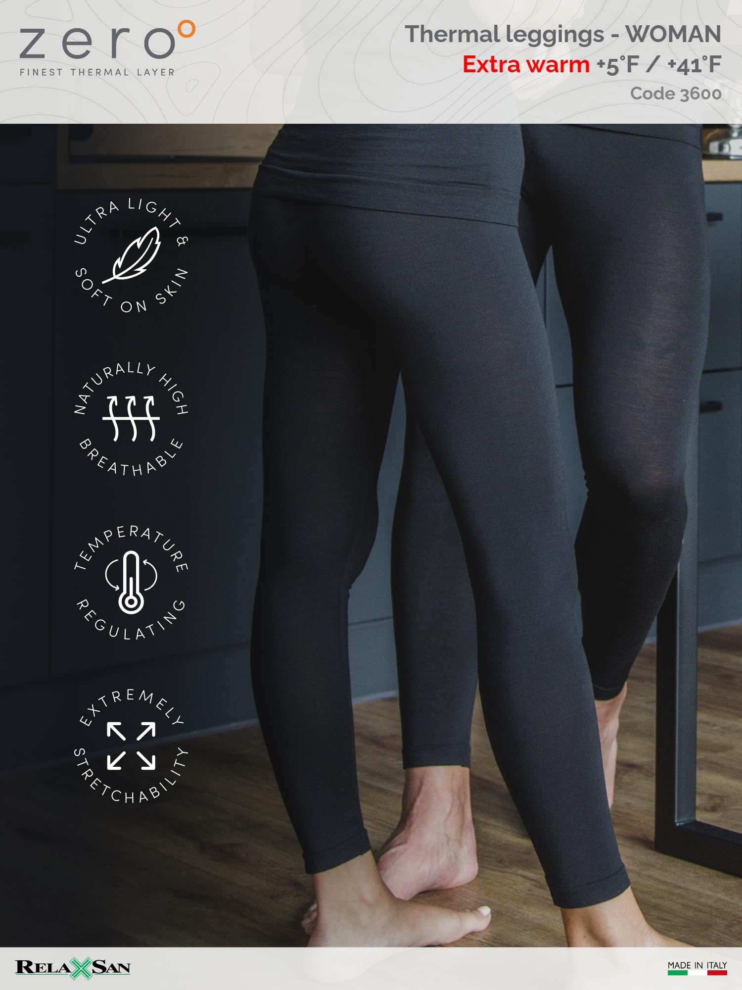Relaxsan Zero 3200 Women's Thermal Base Layer Leggings - Merino Wool & Dryarn Fiber Warm Winter Underwear for Hiking, Skiing & Cold Weather Activities