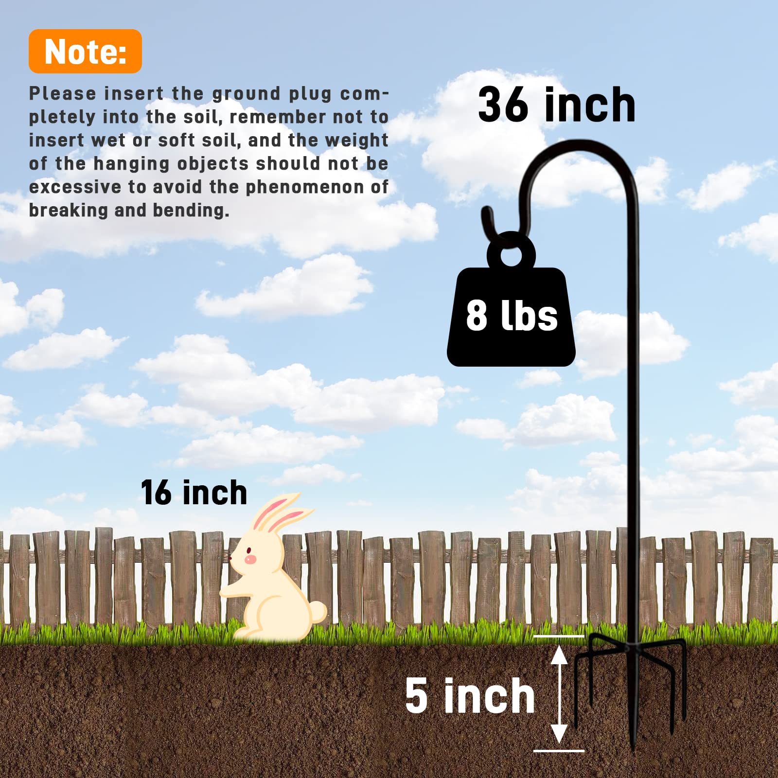 36 Inch Heavy Duty Shepherd Hooks Outdoor - Sturdy Plant Hangers for Solar Lights, Bird Feeders, Mason Jars & Flower Pots | Perfect for Garden, Wedding Decor & Patio Lighting