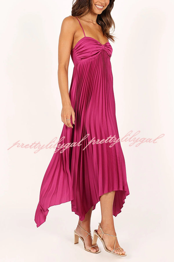 Elegant Solid Color Sexy Suspender Pleated Midi Dress for Women - Trendy Irregular Hem Party & Date Night Outfit