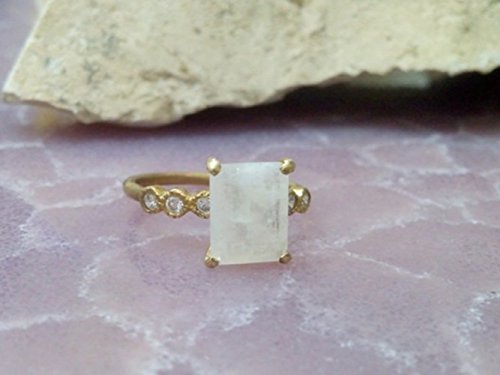 Genuine Moonstone Ring - Rectangle Wedding Ring in Gold with Natural June Birthstone Gemstone for Bridal Jewelry | Perfect for Engagement, Anniversary & Special Occasions