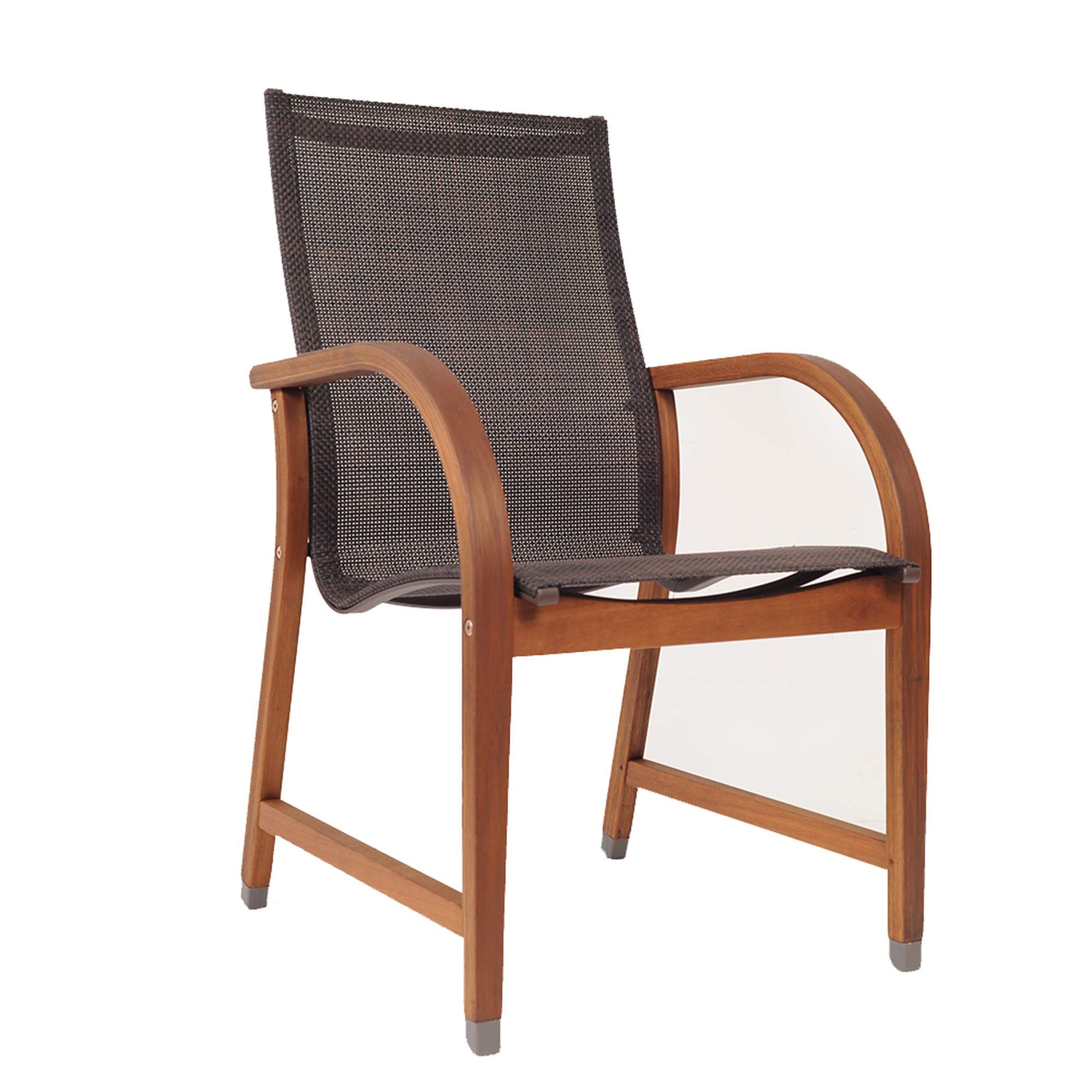 Stylish 4-Piece Brown Bahamas Eucalyptus Arm Chair Set with Durable Sling Seat, 31