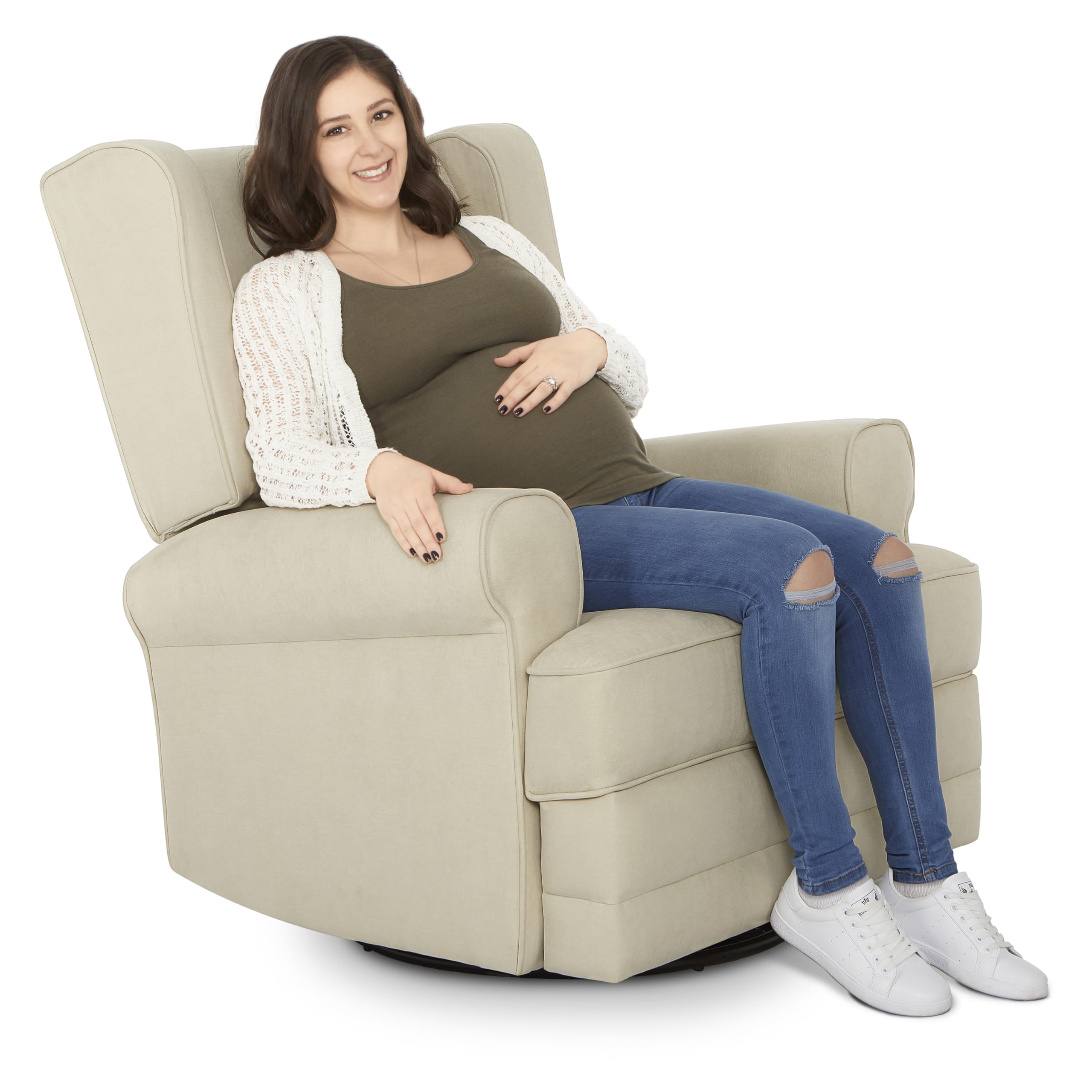 Melbourne Upholstered Swivel Glider Chair - Modern Nursery Recliner with Bonus Pillow | Greenguard Gold Certified | Easy to Clean & Tool-Free Assembly | Perfect for Nursery, Bedroom & Breastfeeding