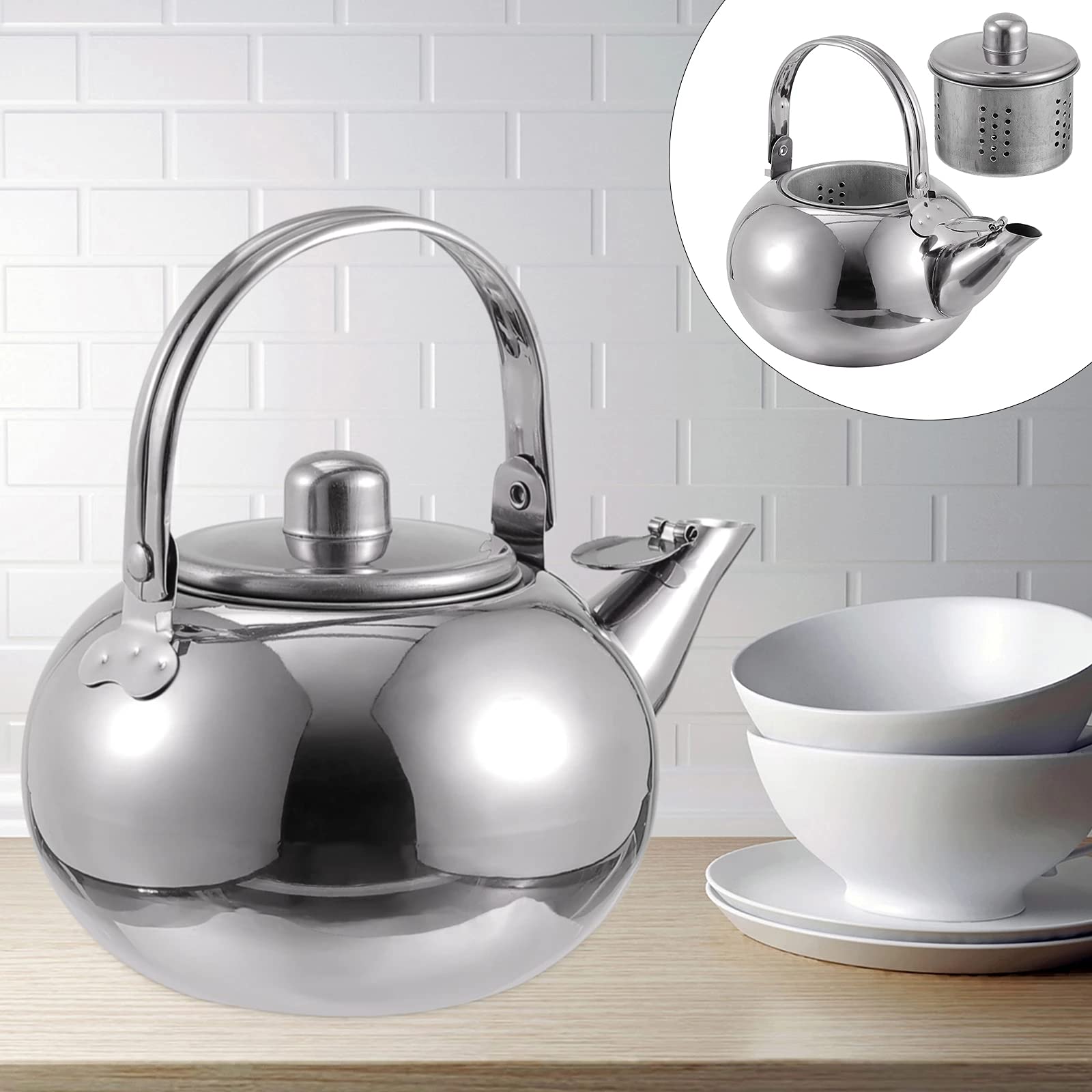 1Pc Stainless Steel Teapot with Filter - Large Capacity Portable Tea Kettle for Kitchen, Camping & Travel - Golden Thickened Design