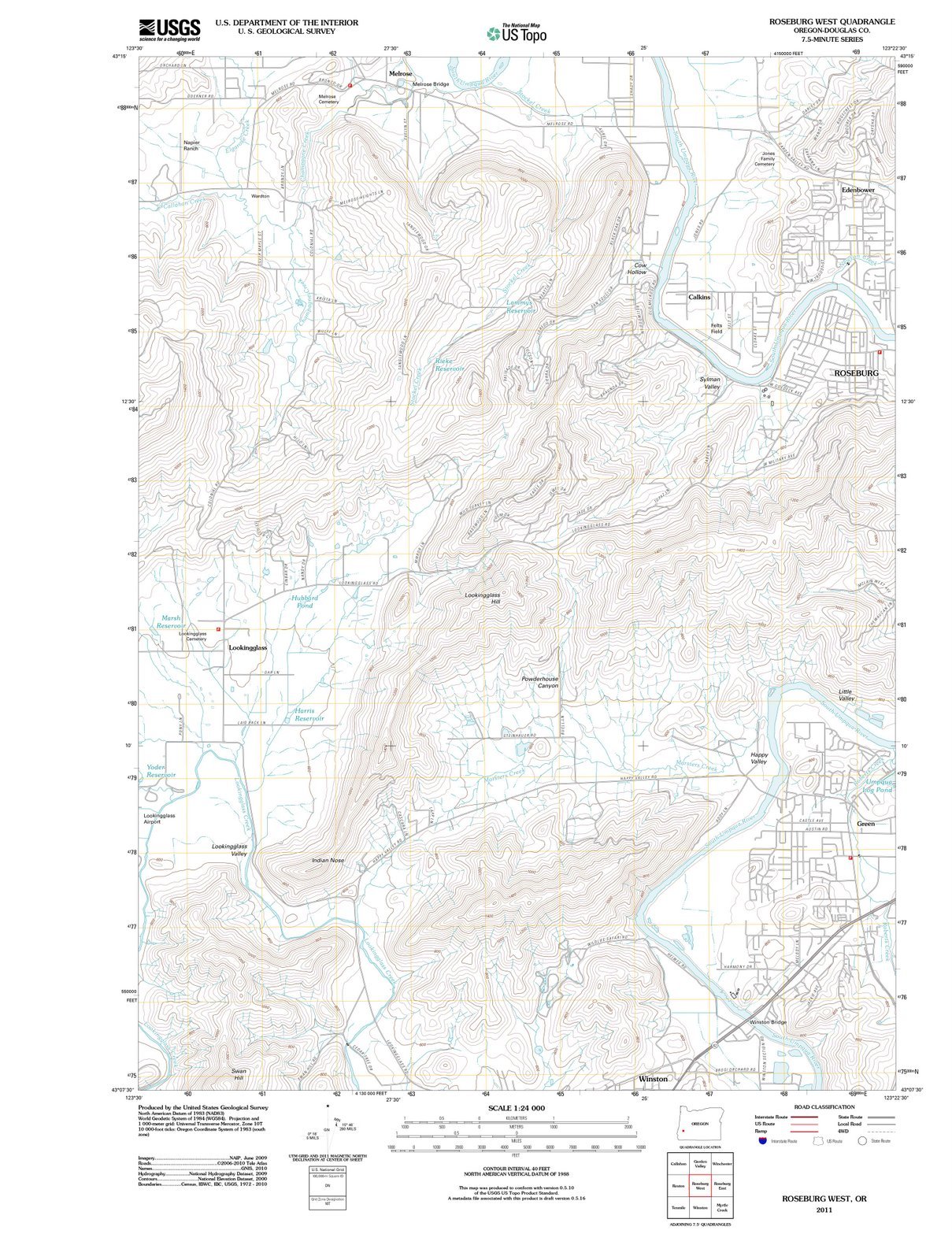 Vintage 2011 Roseburg West Oregon USGS Topographic Map - 44x59 Inch Large Wall Art Decor for Home, Office & Classroom | Historical Cartography Gift