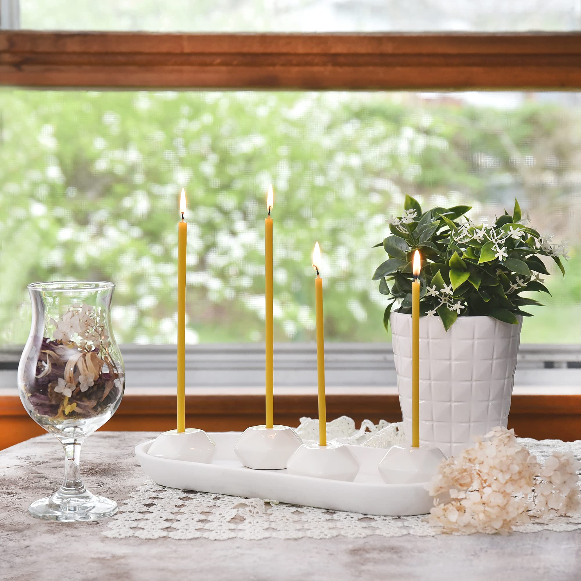 30 Natural 100% Pure Beeswax Taper Candles - 8 Inch Unscented Honey Aroma, Dripless & Smokeless Non-Toxic Candles for Romantic Dinners, Church, Weddings & Home Decor