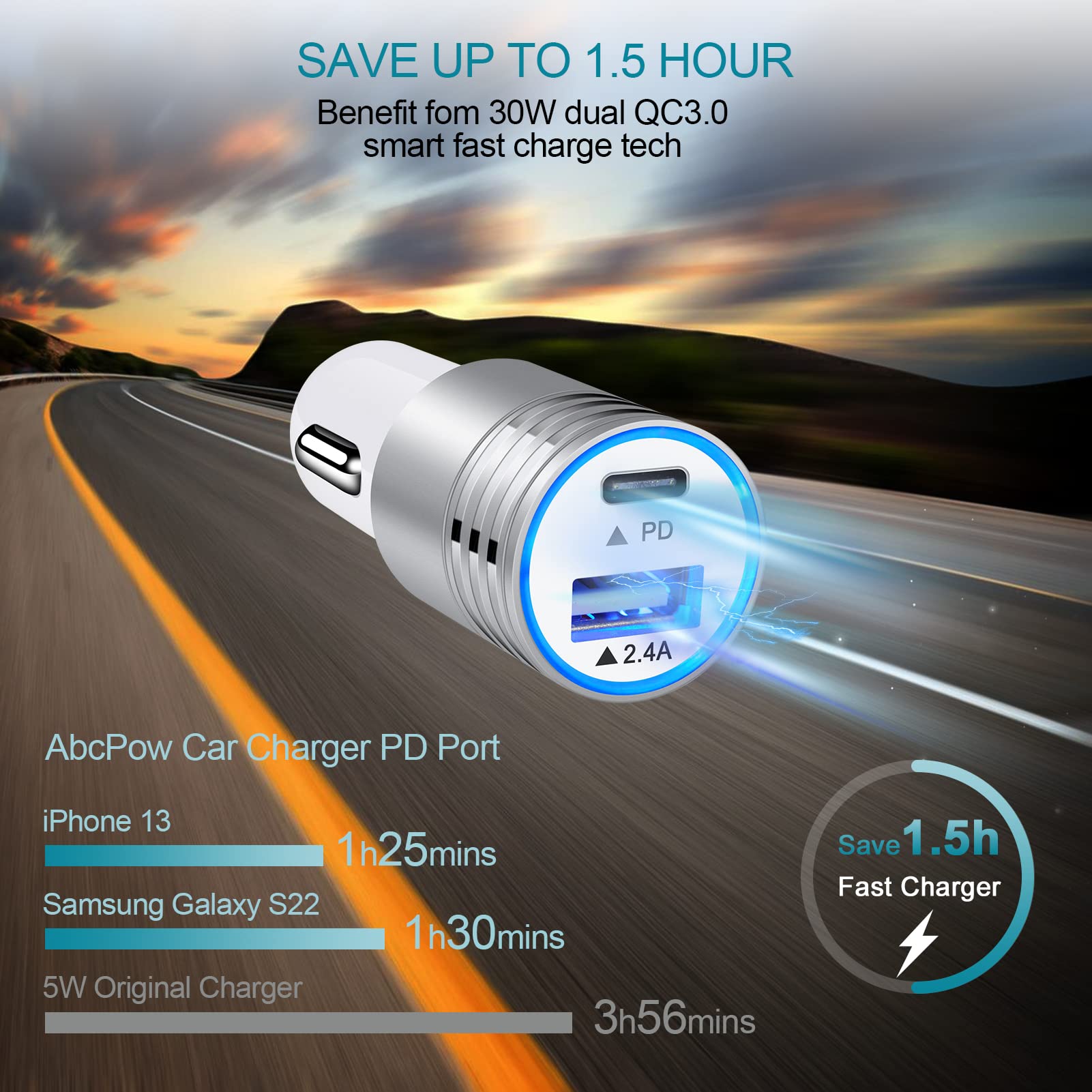 30W USB C Car Charger Fast Charging Adapter for Samsung Galaxy S24/S23/S22/S21 Ultra/Note 20 & iPhone 16 Pro Max/15 Plus - Dual Port PD 3.0 Quick Charge for Road Trips & Daily Commute