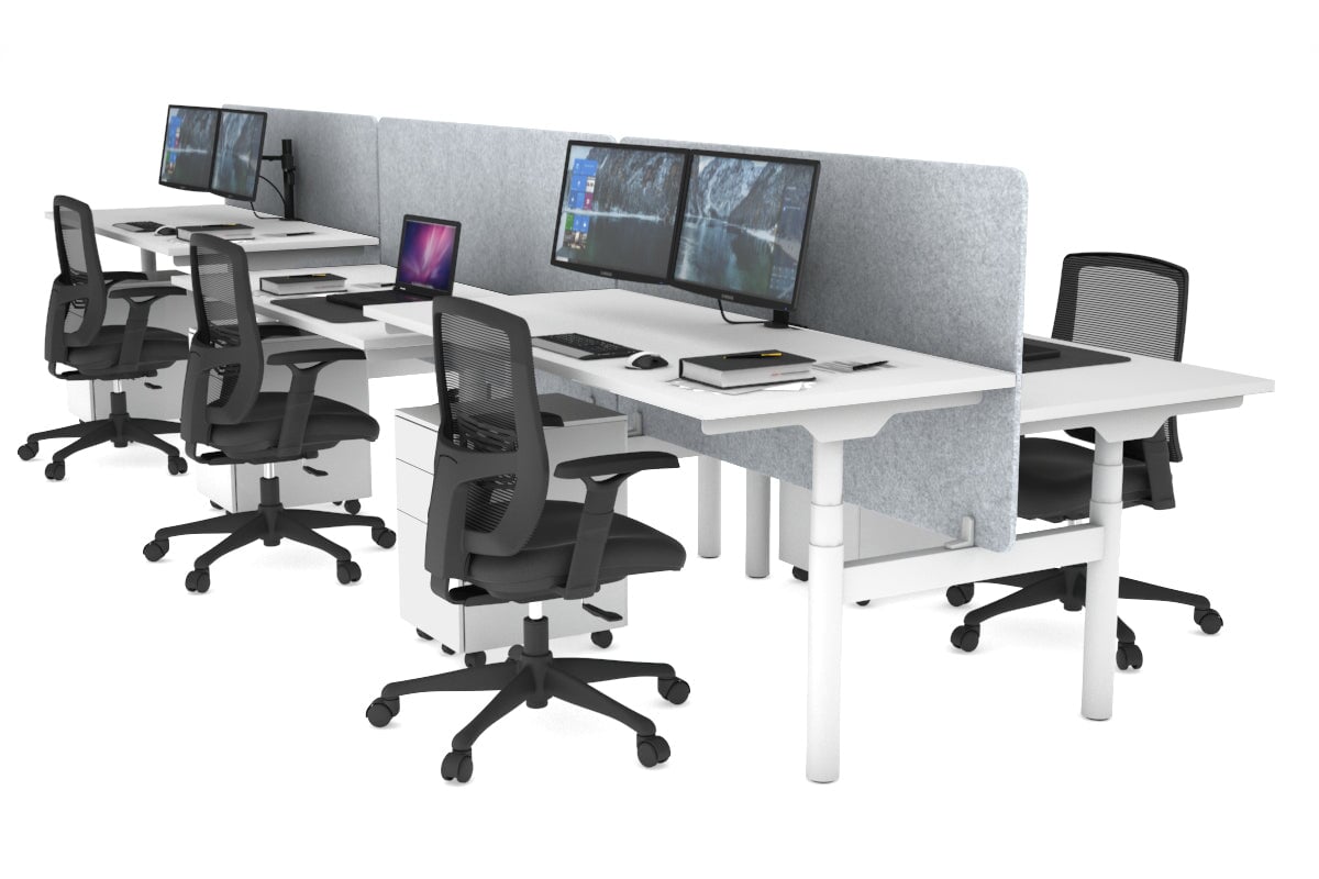 Flexi Premium Height Adjustable 6-Person H Bench Workstation - White Frame [1600L x 700W] - Ideal for Office, Coworking Spaces & Collaborative Work Environments