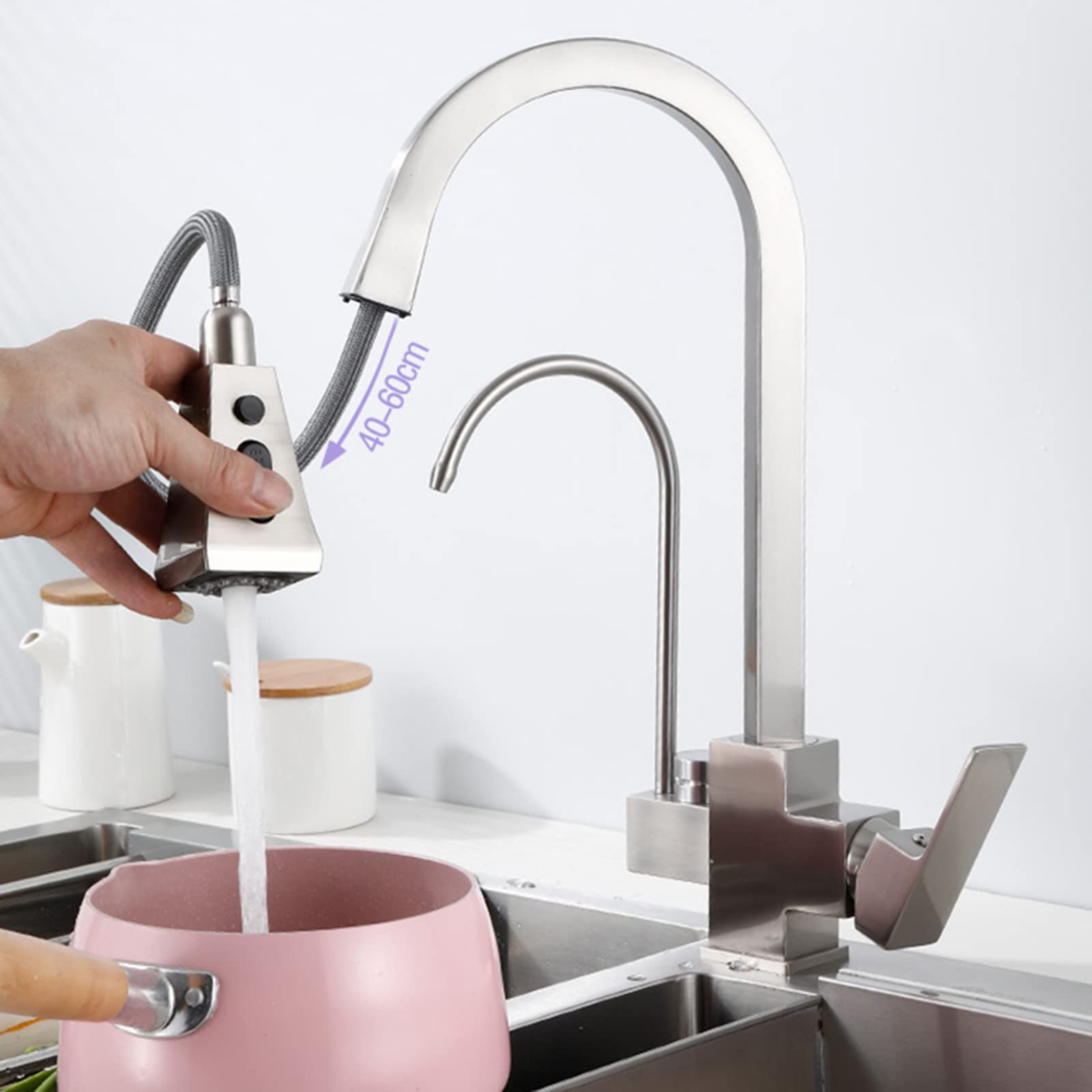 3-Way Kitchen Faucet with Pull-Out Spray - Brass Swivel Black Modern Faucet for Sink - Perfect for Multi-Tasking Cooking, Washing Dishes & Filling Pots
