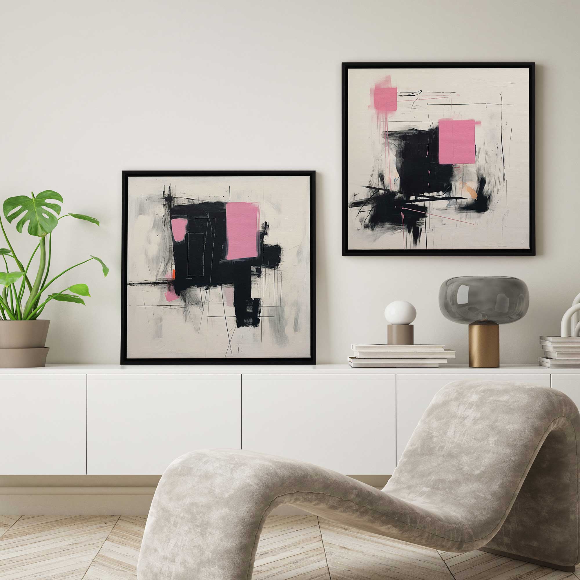 Graphite Pink Fusion Set of 2 Canvas Prints - Modern Wall Art for Living Room, Bedroom & Office Decor